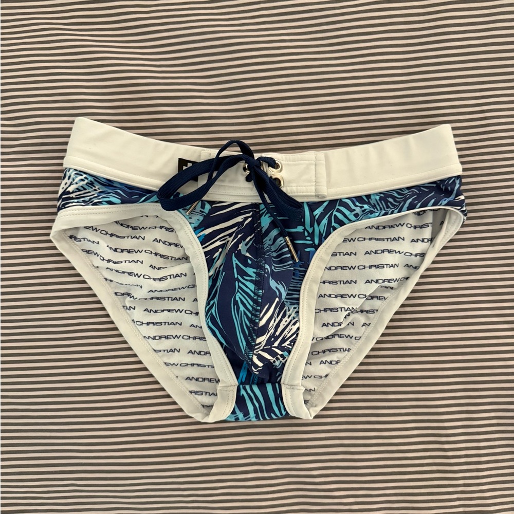 Andrew Christian Tropical Blue and White Swim Briefs